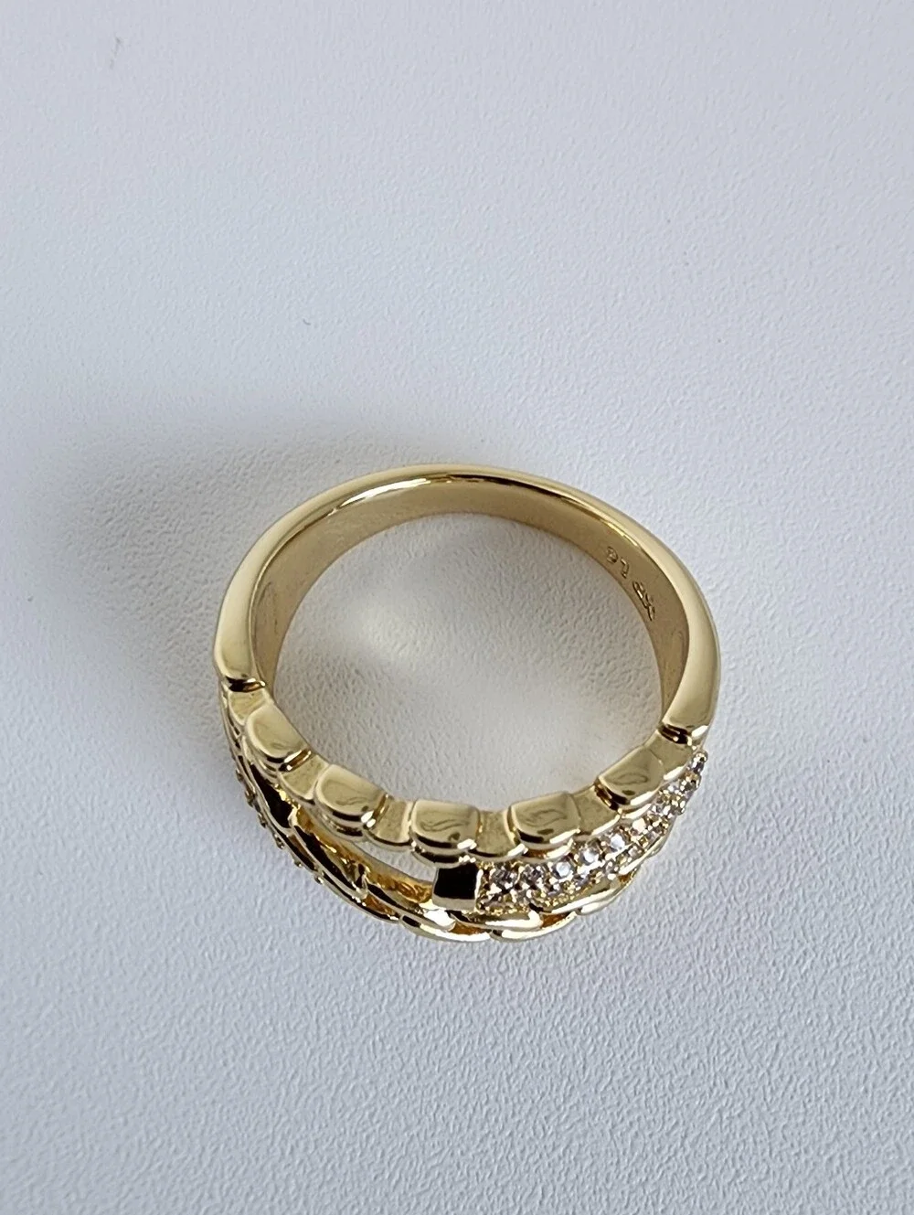 Gold-Tone Chain Link Ring with Pavé Accents
